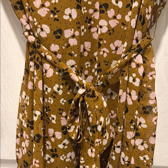 Who What Wear Brown Tan Ruffled Tie Front Sundress - Picture 7 of 12